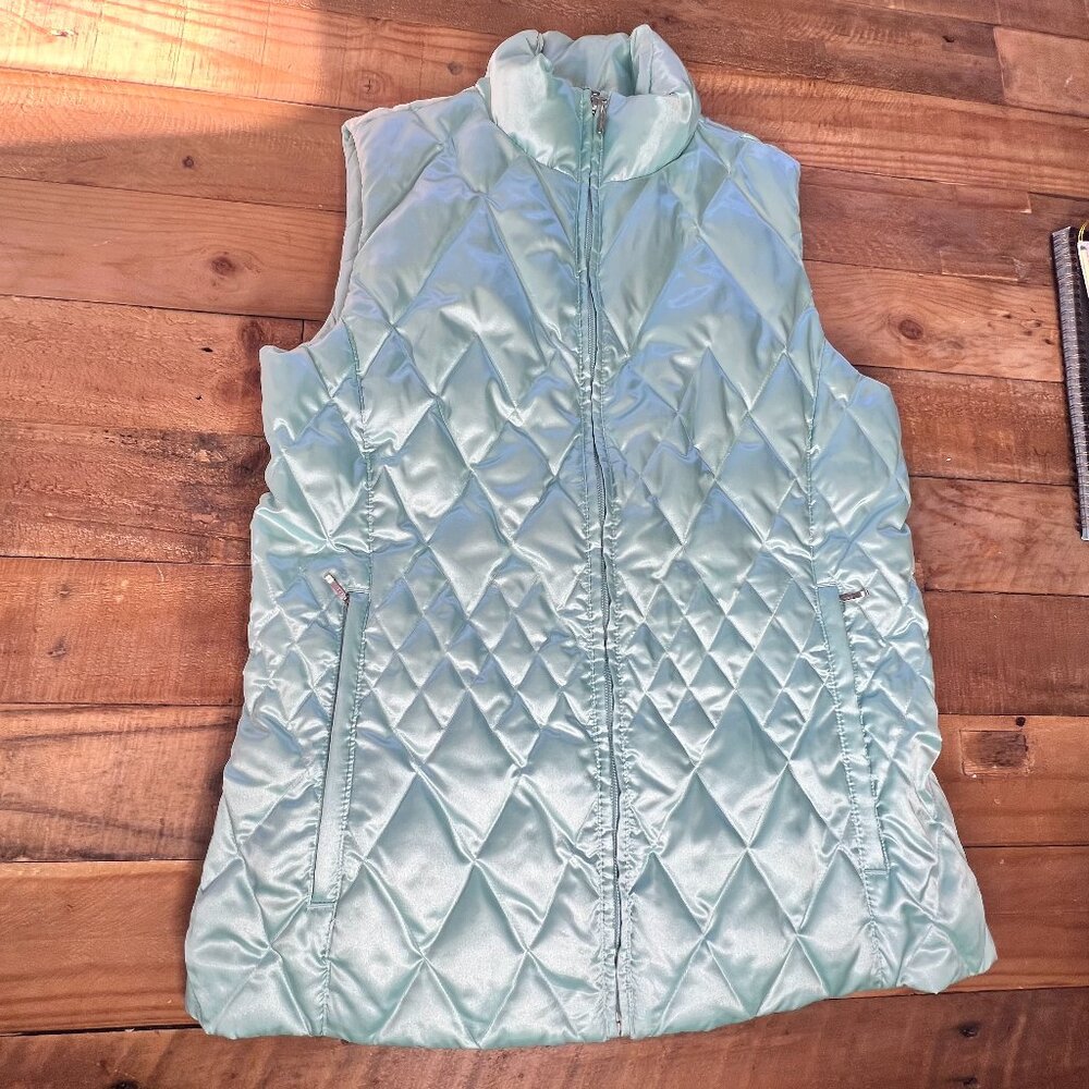 Lands End Small Blue Metallic Puffer Vest -70% Goosedown 30% Feathers Sleeveless
